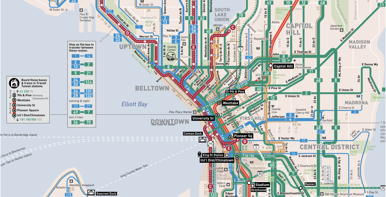 Схема автобусных маршрутов города Сиэтл